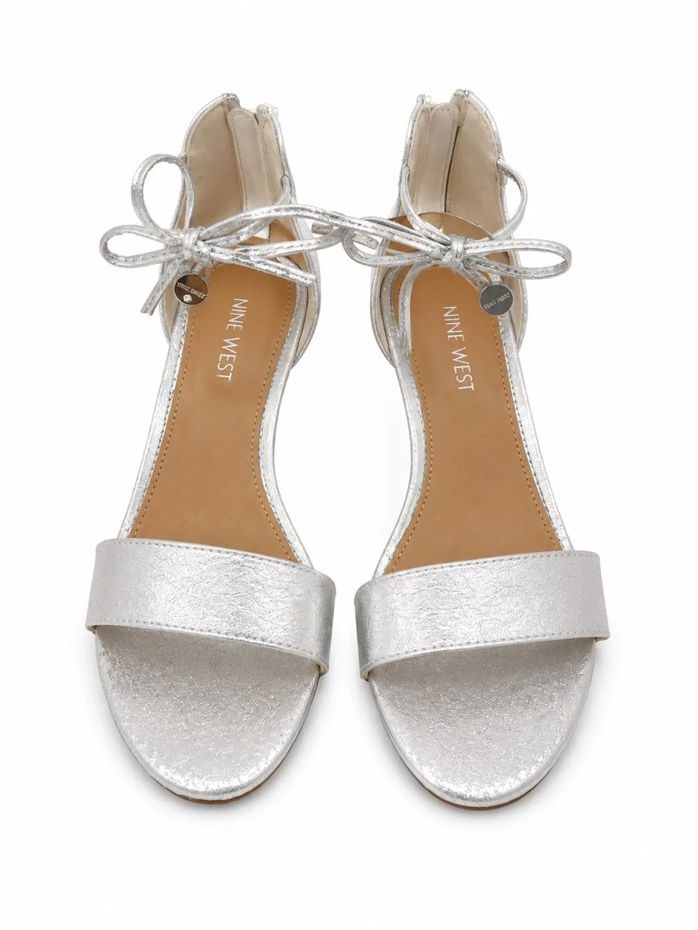 Nine West Silver Metallic Ankle-Tie Sandals